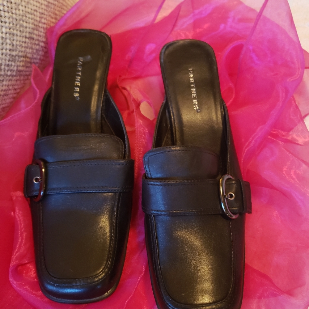 Partners Black Mules with Buckles